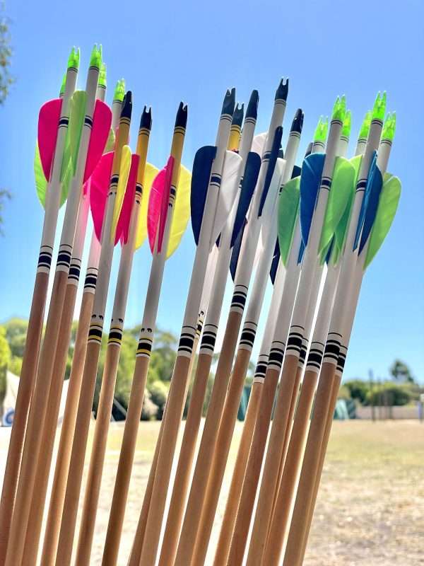 fletched wooden arrows with wrap